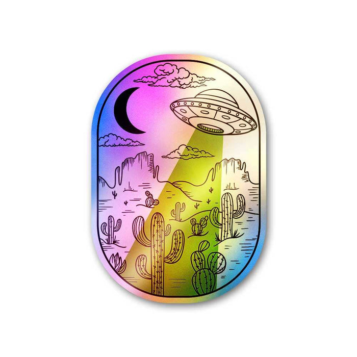 Spaceship In Desert Holographic Sticker - Holographic stickers | STICK IT UP