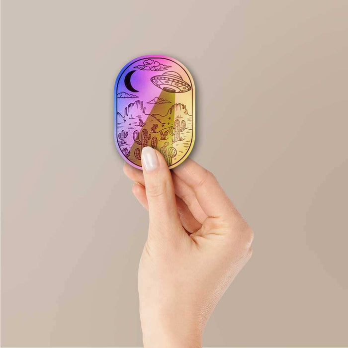 Spaceship In Desert Holographic Sticker - Holographic stickers | STICK IT UP