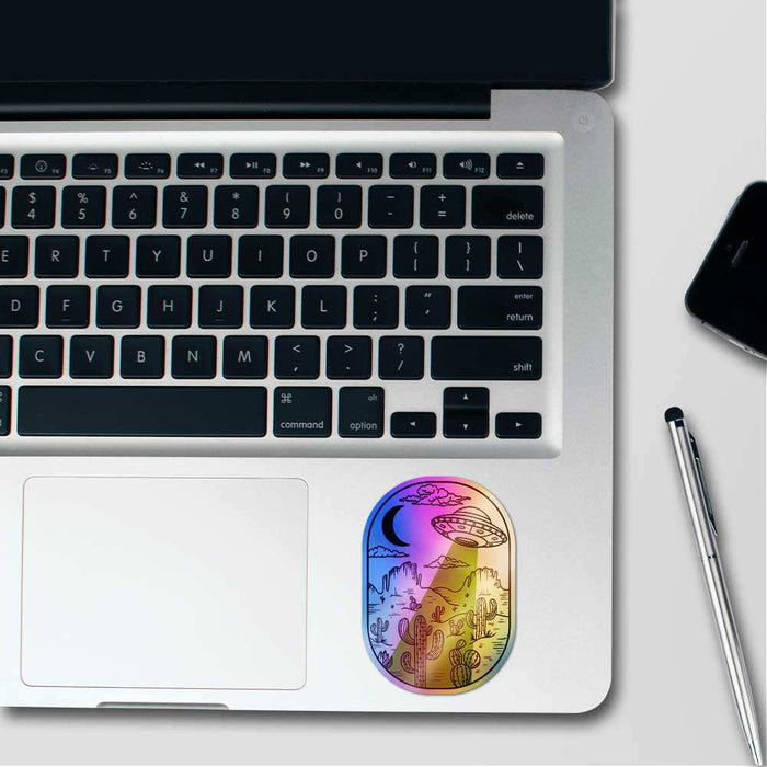 Spaceship In Desert Holographic Sticker - Holographic stickers | STICK IT UP
