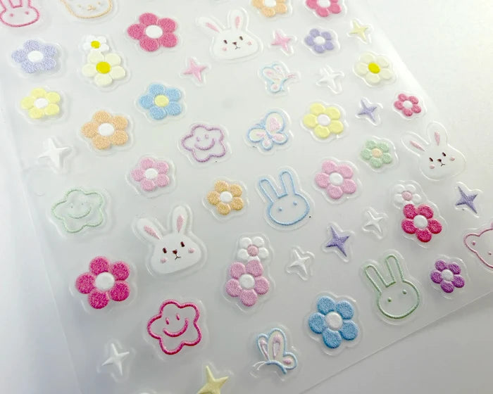 Close-up of the Spring Meadow daisy and bunny decals