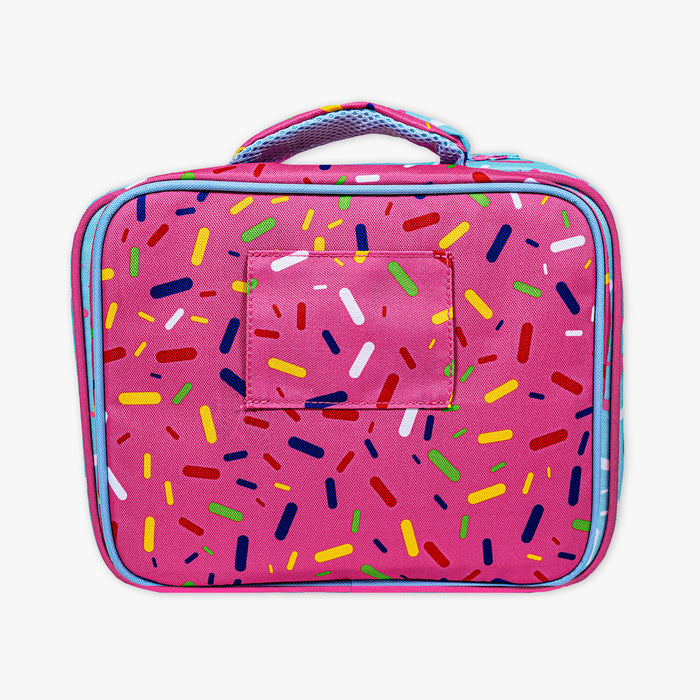 Adult model wearing pink lunch box with "Strawberry Ice Cream  SZN 2" design