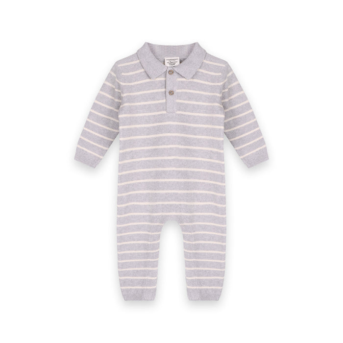 Stripe & Collar Sweater Knit Baby Jumpsuit (Organic Cotton)