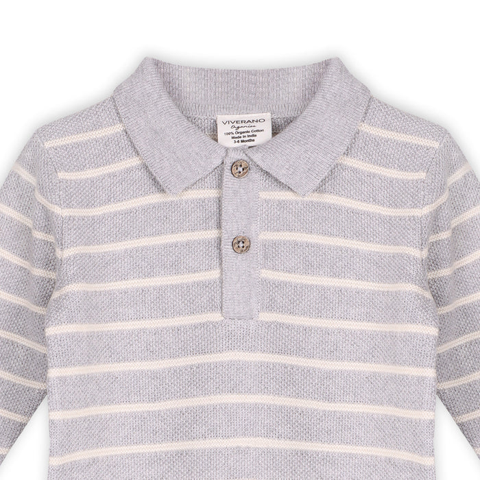 Stripe & Collar Sweater Knit Baby Jumpsuit (Organic Cotton)