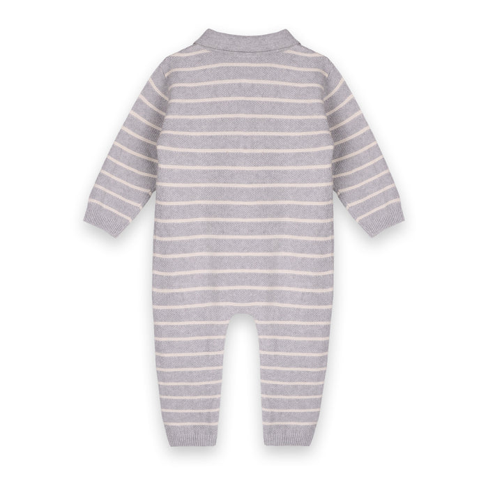 Stripe & Collar Sweater Knit Baby Jumpsuit (Organic Cotton)
