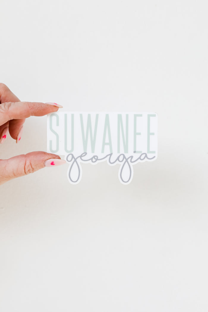 Suwanee Georgia Script Sticker flat lay