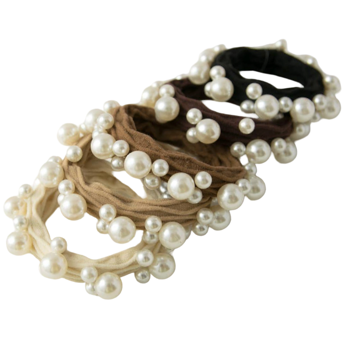 Textured Seamless Pearl Hair Ties (Set of 5): Assorted