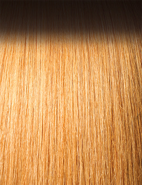 OUTRE 34 inch synthetic lace front wig long straight honey blonde with dark rooted top close up