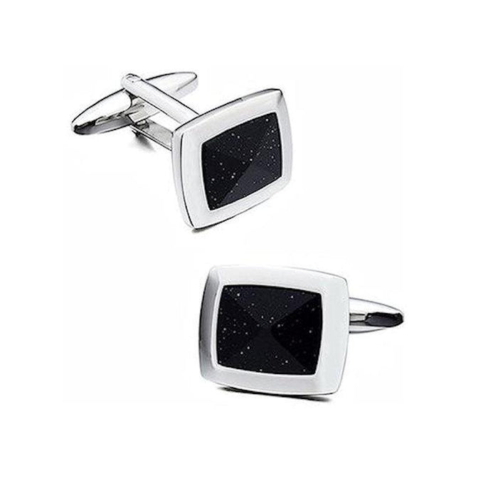 T.M.J blue gold sandstone cufflinks with silver-tone square setting and starry stone detail