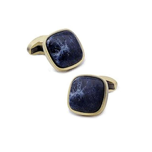 T.M.J cushion sodalite cufflinks with square blue stone set in gold-tone metal
