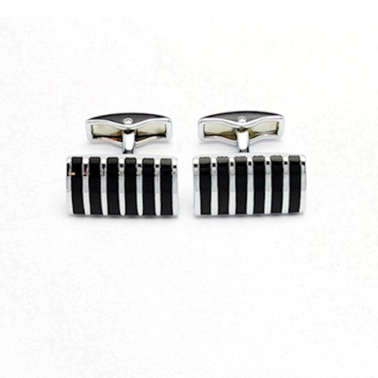 T.M.J enamel striped men's cufflinks with black and silver vertical stripes for formal wear