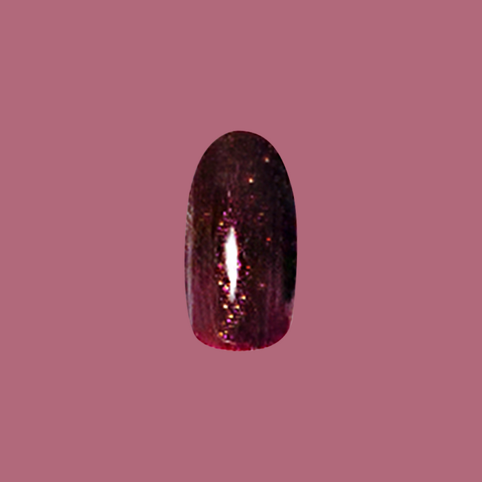 To Me, You Are Perfect - Press-On | Medium | Oval deep plum metallic shimmer false nail sample on mauve background