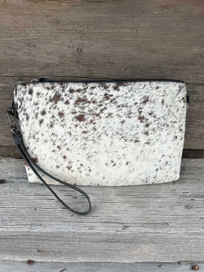 Top Notch Accessories Cowhide and Black Leather Wristlet or Crossbody Bag