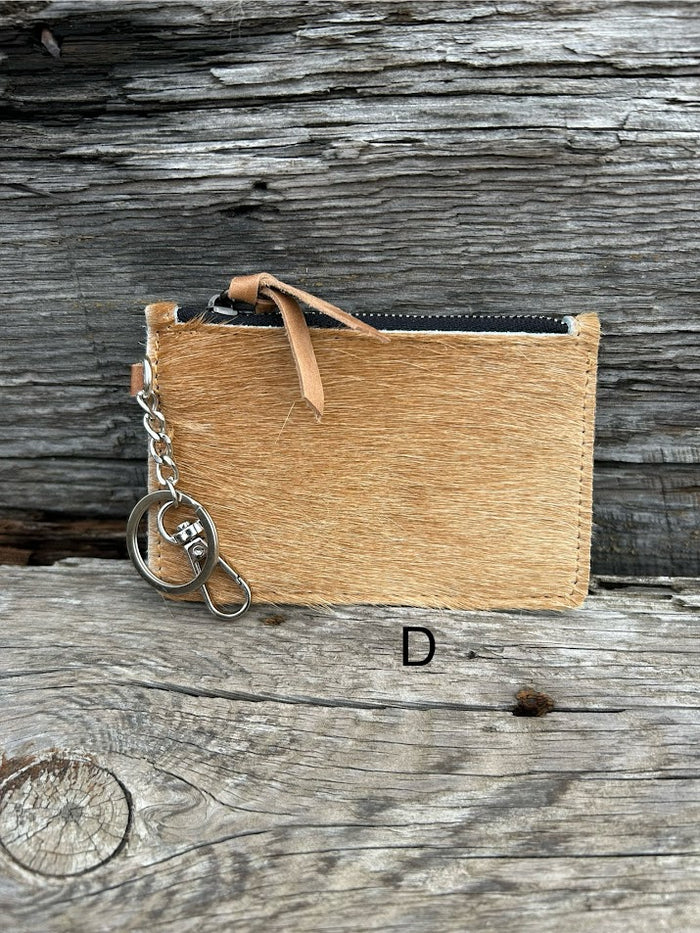 Black leather cowhide keychain wallet. Front View D