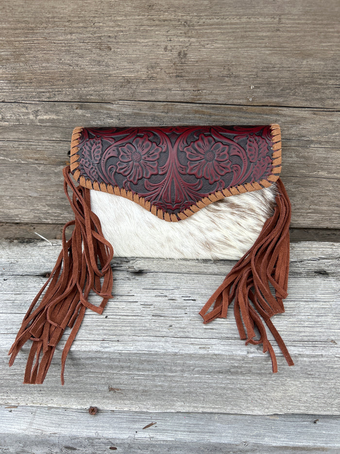 Top Notch Accessories Cowhide Small Crossbody with Brown Leather Fringe