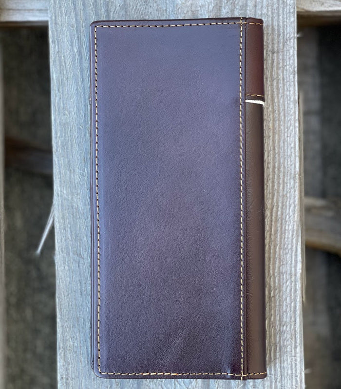 Top Notch Accessories Embossed Praying Cowboy Design Coffee Brown Tall Wallet with Beige Inlay