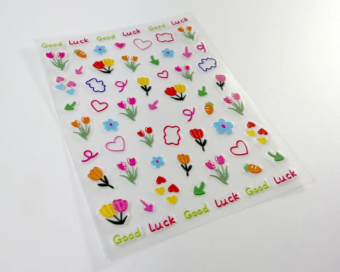 Tulip Garden nail decals, angled view of the sheet