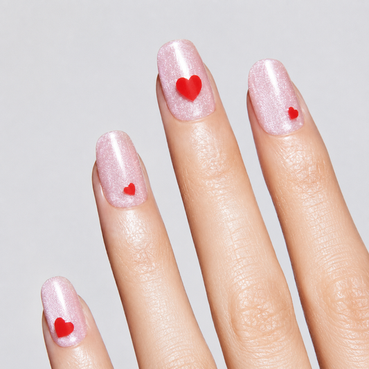Valentine Pink Shimmer Red Heart Gel Nail Stickers