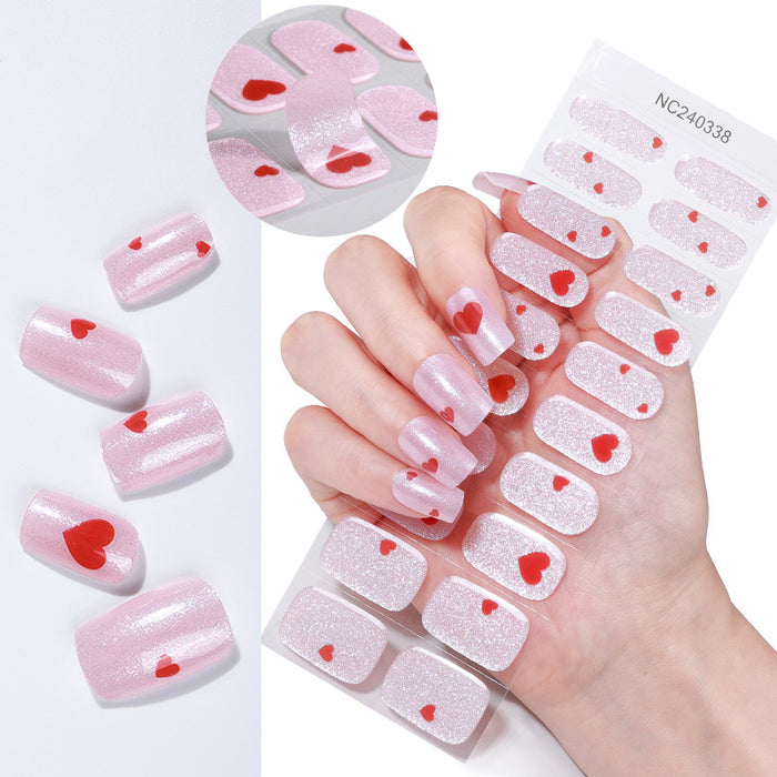 Valentine Pink Shimmer Red Heart Gel Nail Stickers
