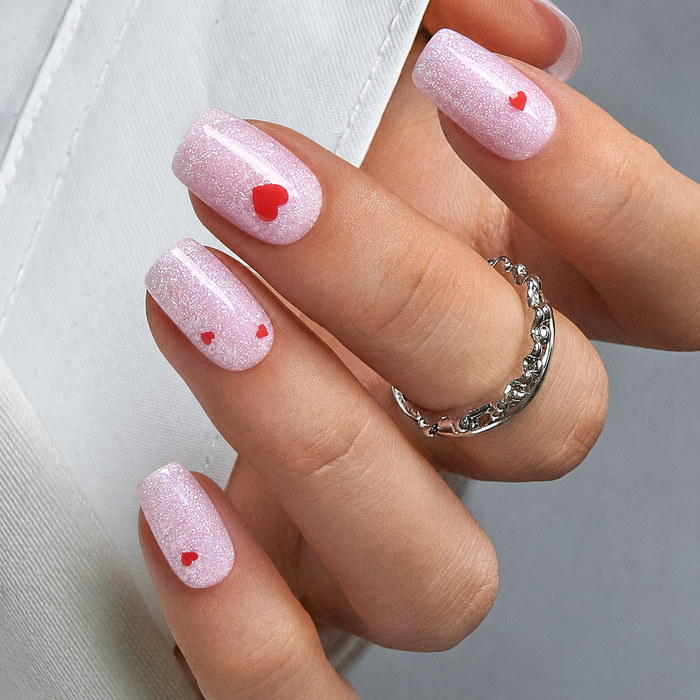 Valentine Pink Shimmer Red Heart Gel Nail Stickers