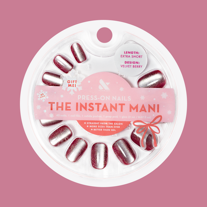 Velvet Berry - Press-On | Extra Short | Squoval shimmery chocolate brown false nails in a winter-inspired mani set