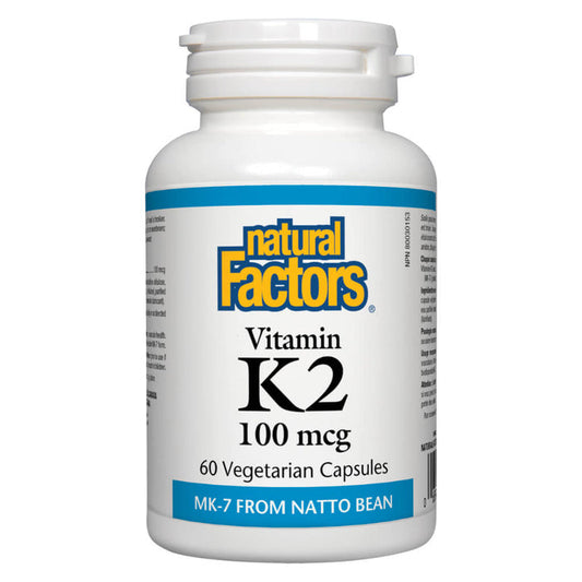 Bottle of Natural Factors Vitamin K2 100 mcg 60 Vegetarian Capsules