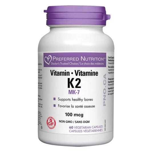 Bottle of PreferredNutrition VitaminK2 100mcg 60VegetarianCapsules