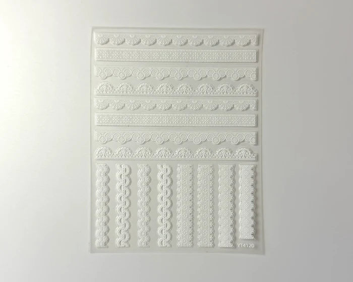 White Lace Trim nail art decals, close-up