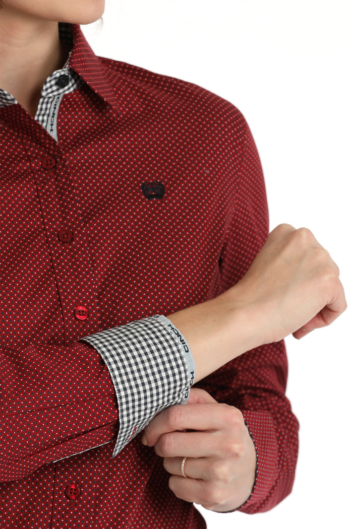 Women's Cinch MSW9165059 Red Print Button Down Western Shirt