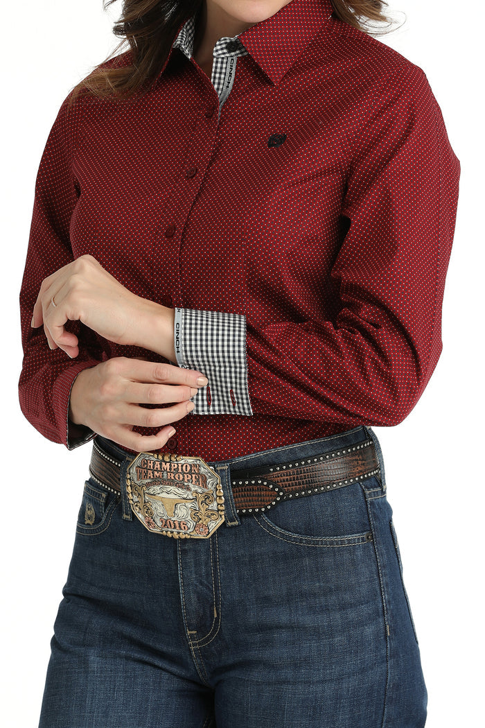 Women's Cinch MSW9165059 Red Print Button Down Western Shirt