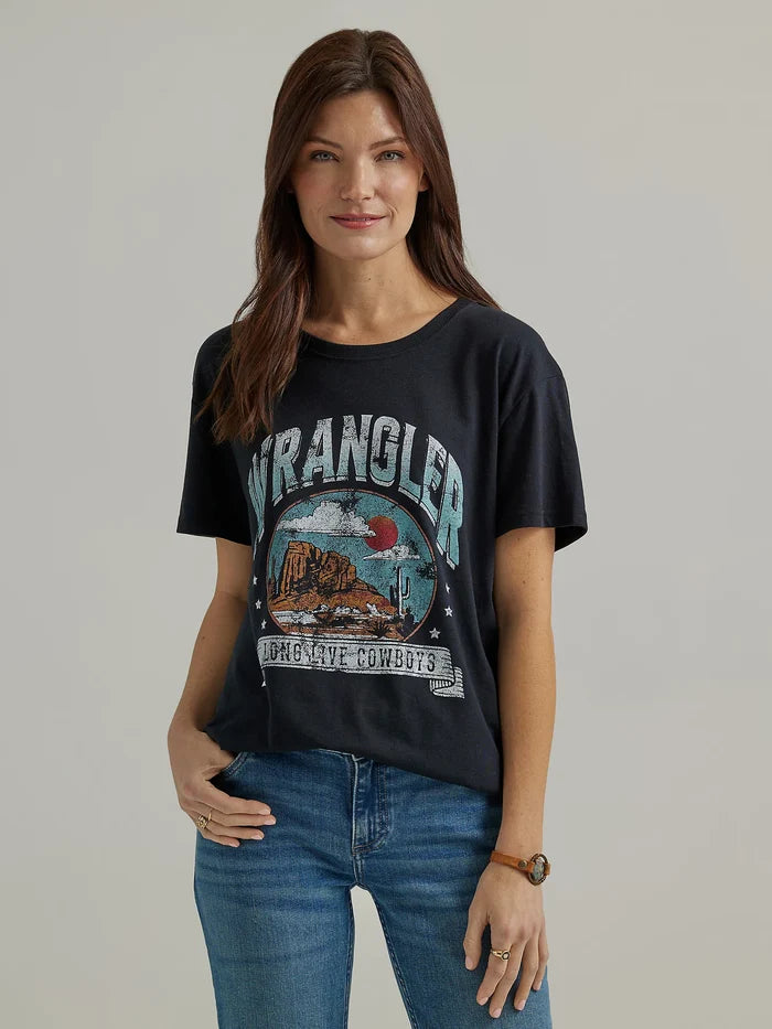 Women's Wrangler Long Live Cowboys Black Short Sleeve Tee Shirt