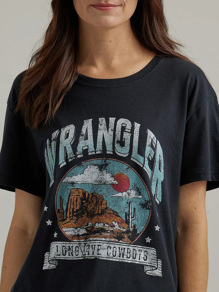 Women's Wrangler Long Live Cowboys Black Short Sleeve Tee Shirt