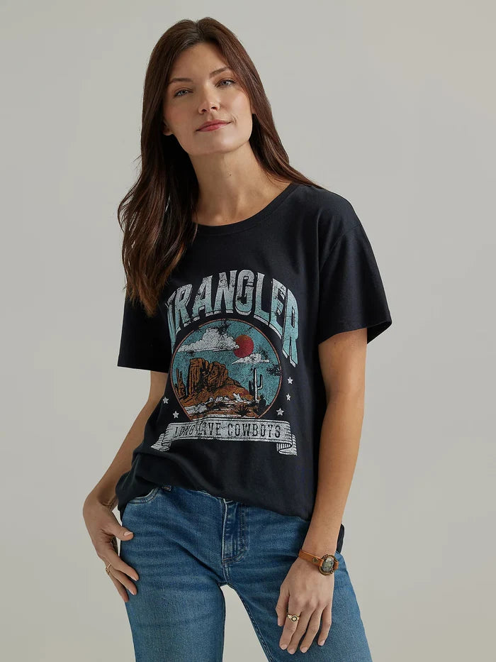 Women's Wrangler Long Live Cowboys Black Short Sleeve Tee Shirt