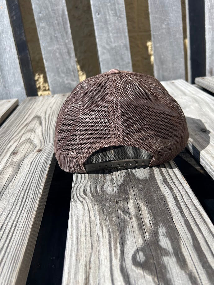 Old School Bark Duck Camo Leather Lab Patch Richardson 112 Cap Woven/Knitted Construction
Adjustable Snapback. Back View